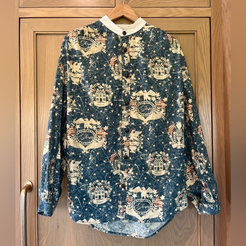 Vintage WAH Maker Liberty Freedom Colonial Americana Button Down Cotton Shirt